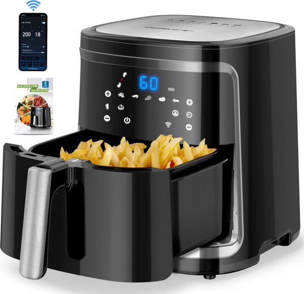 Aigostar Cube Smart 30XQF - Smart Airfryer met kookboek - Heteluchtfriteuse - 7L - Via de App bedienbaar - Zwart